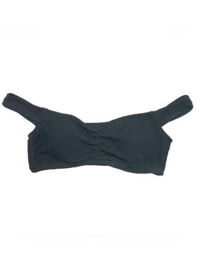 Radio Fiji Black Textured Stretch Fit Off-Shoulder Sweetheart Ruched Bikini Top